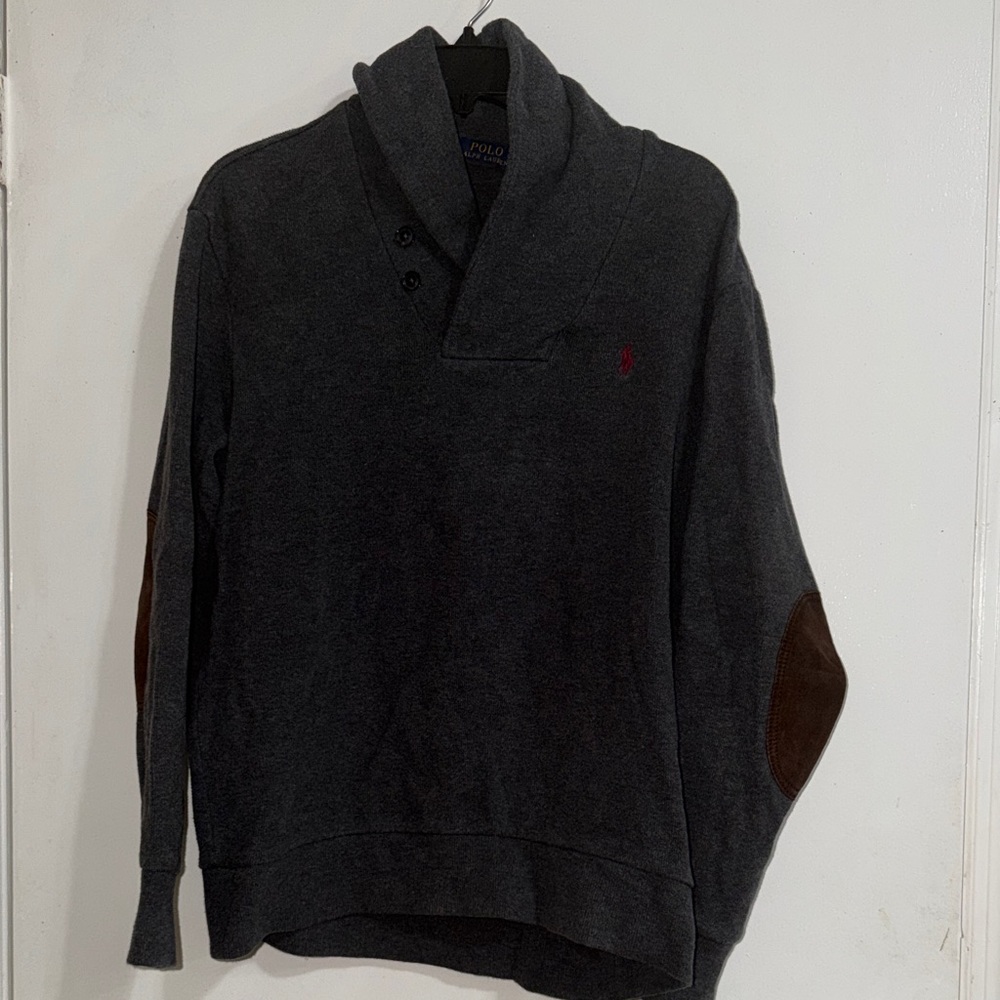 Polo by Ralph Lauren Charcoal Sweater with Brown Patches